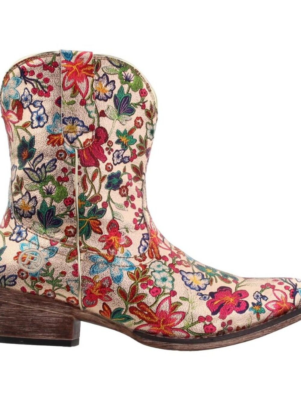 Womens Ingrid Floral Metallic Snip Toe Casual Boots Ankle Low Heel 1-2"